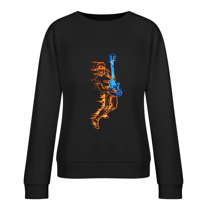 Energetic Guitarist Playing with Flames Female Pullover Sweatshirt