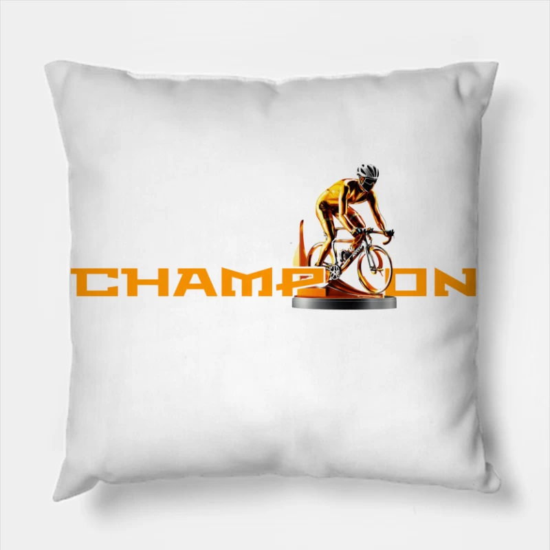 Champion Cycling Sports Logo with Trophy Cyclist Throw Pillow