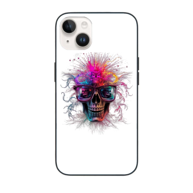 Psychedelic Skull with Reflective Sunglasses in Vibrant Colors iPhone Case