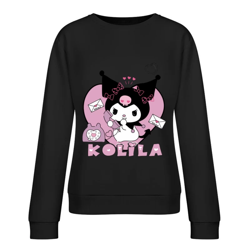 Süßes Kuromi-Design mit Telefon und Briefen Damen Pullover Sweatshirt
