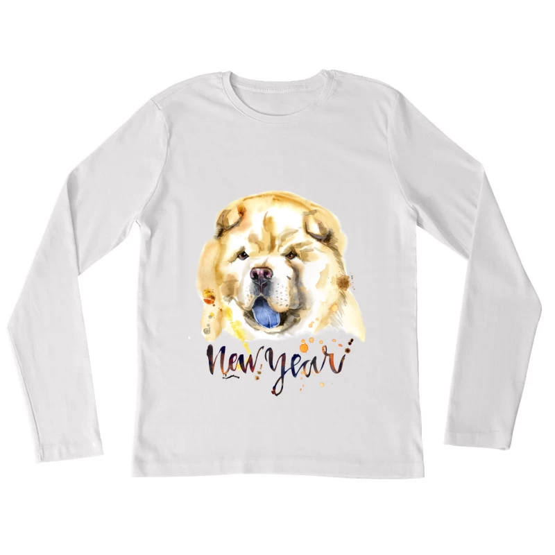 Portrait de Chien pour le Nouvel An Femme Manches Longues T-Shirt