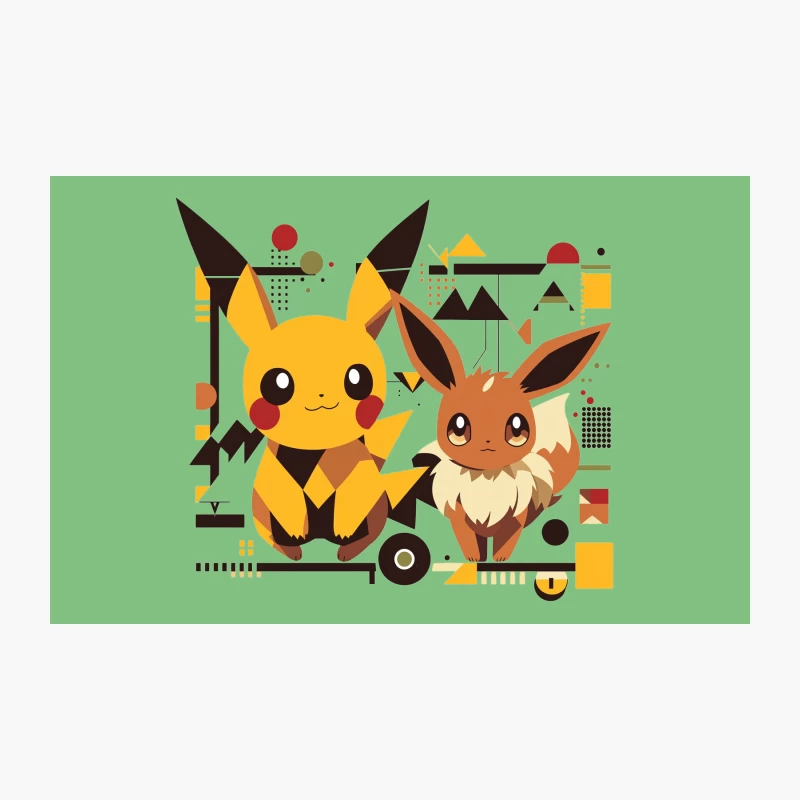 Adorable Pokemon Duo: Pikachu and Eevee in Geometric Art Style Travel Mug