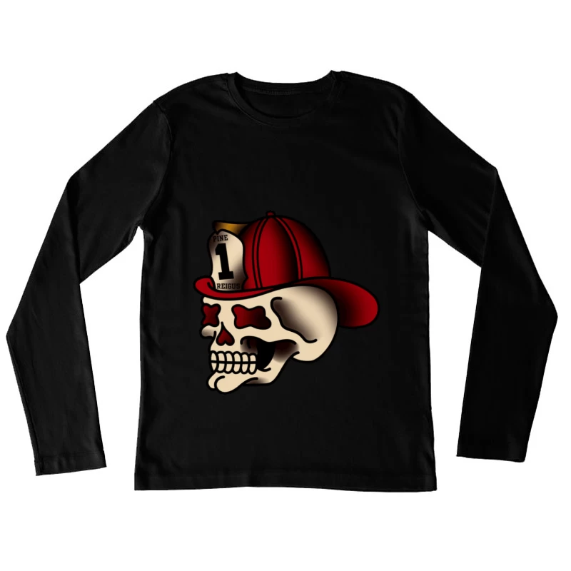 Totenkopf mit Feuerwehrhelm Damen Langarm T-Shirt