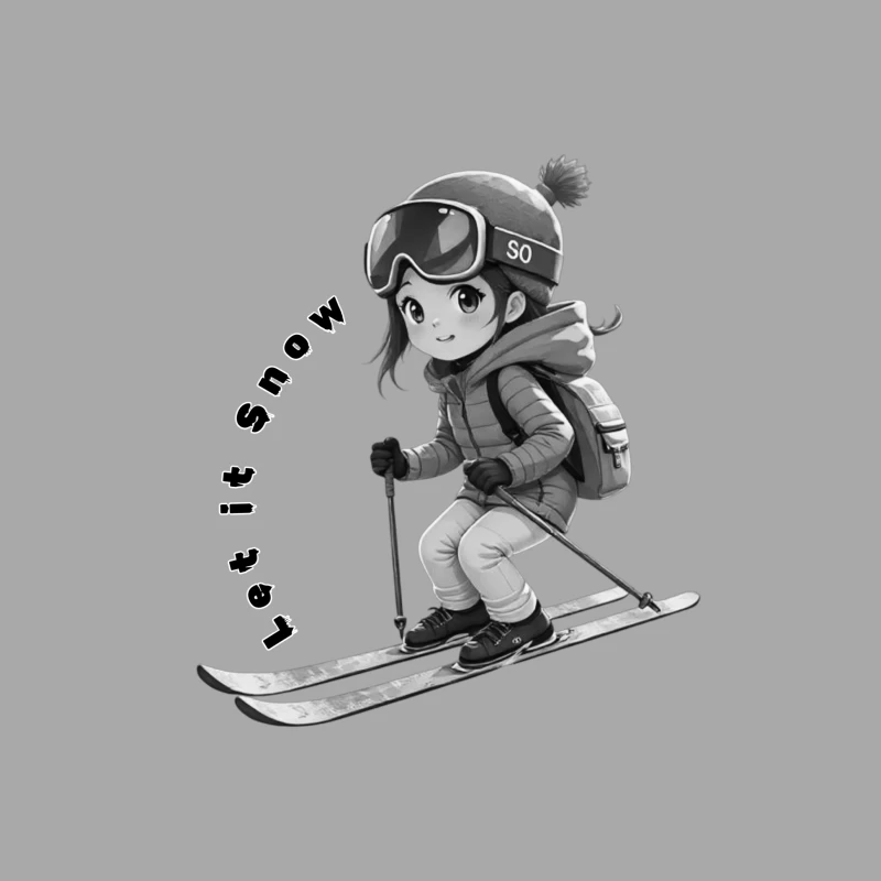 Cute Anime Chibi Character Skiing in Winter Male Pullover Hoodie