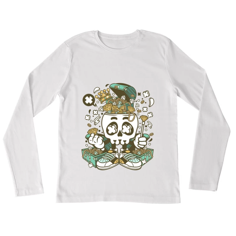 Crâne avec Trésor Riche Pop Art Femme Manches Longues T-Shirt