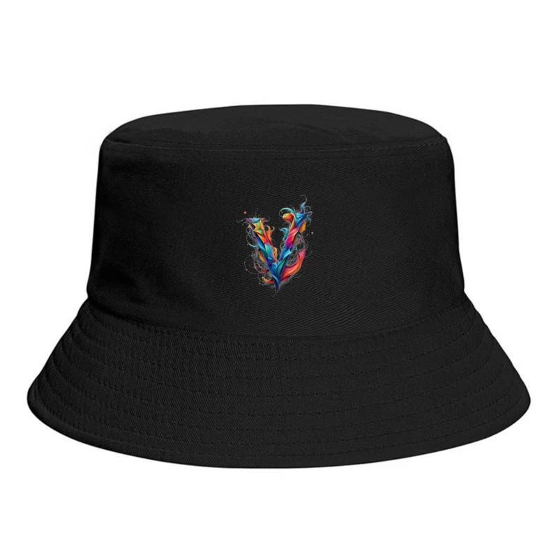 Vibrant Abstract Watercolor Letter V Design Bucket Hat