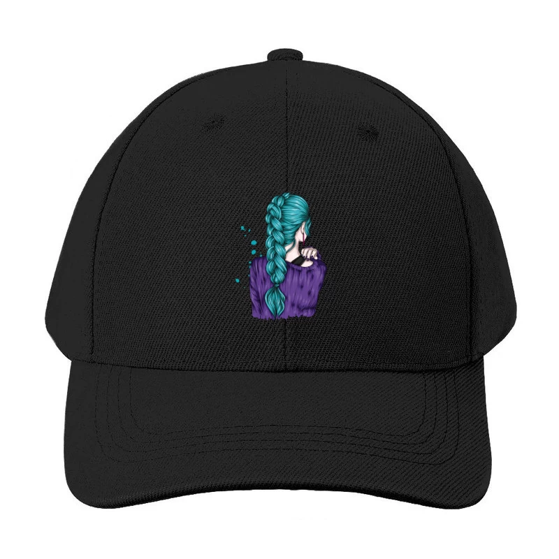 Teal Braided Hair Fashion Illustration Baseball Cap