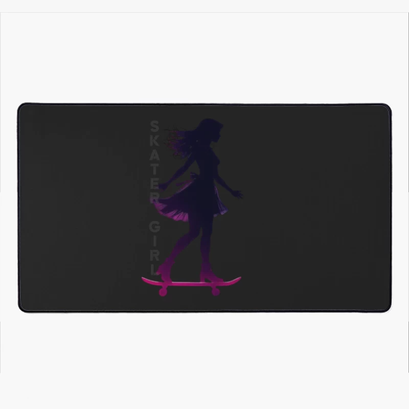 Stylish Skater Girl Silhouette in Pink and Black Desk Mat