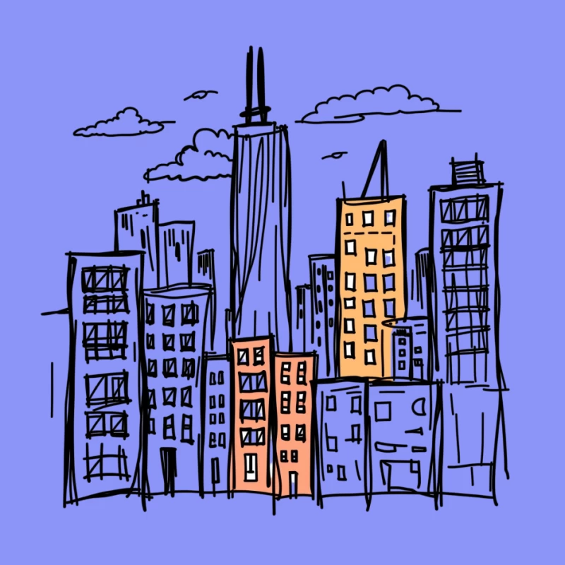 City skyline illustration Pin