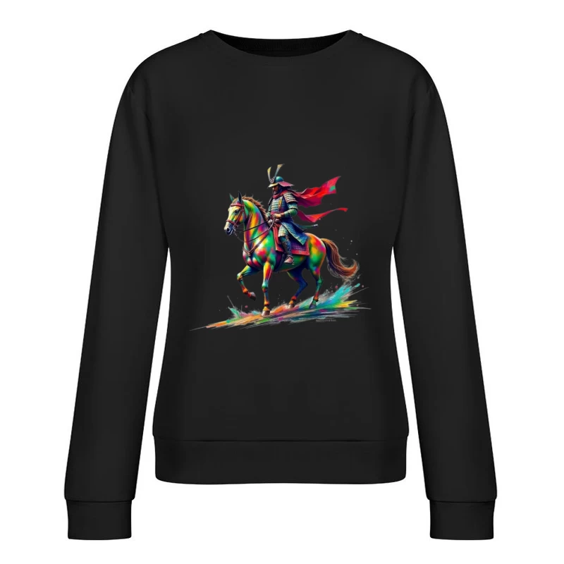 Colorful Samurai Warrior on Horse Female Pullover Sweatshirt