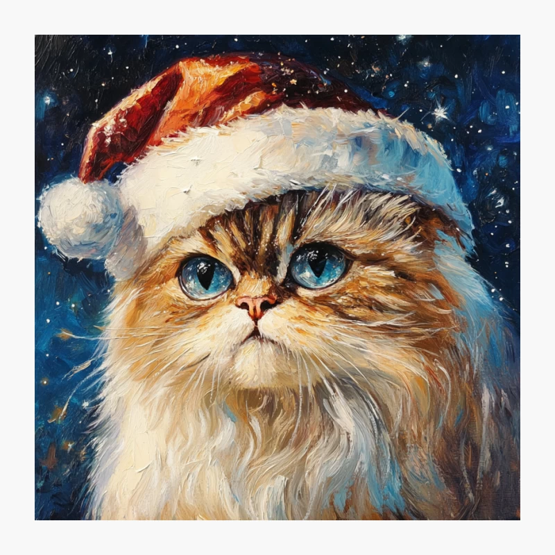 Festive Persian Cat in Santa Hat Oil Painting Pin