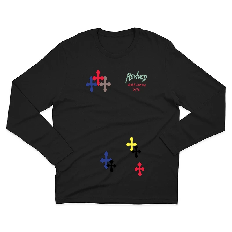 Buntes Kreuzmuster Design Herren Langarm T-Shirt