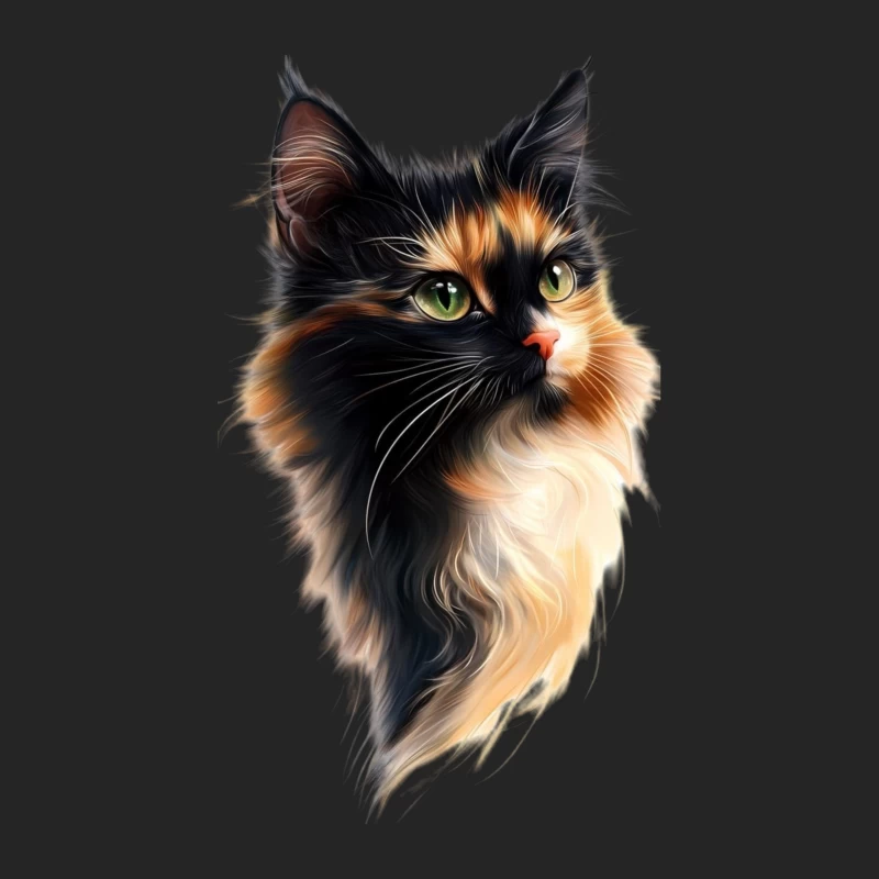Stunning Portrait of a Fluffy Multicolored Cat Female Pullover Sweatshirt
