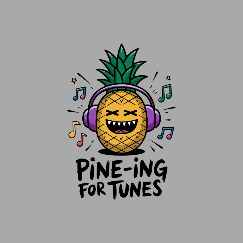 Cute Cartoon Pineapple Enjoying Music with Headphones Illustration Female Pullover Hoodie