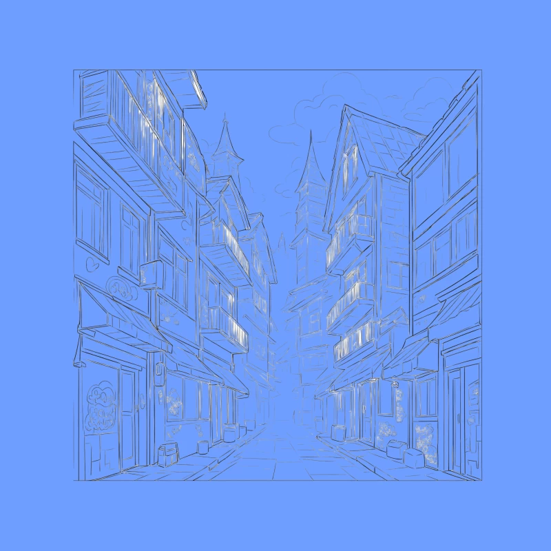 Charming Architectural Illustration of a Street Alley Tapestry