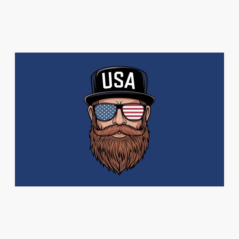 Patriotic USA Hipster with American Flag Sunglasses and Beard Illustration Travel Mug