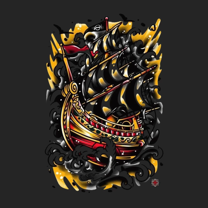 Artistic Pirate Ship Design Male Pullover Sweatshirt