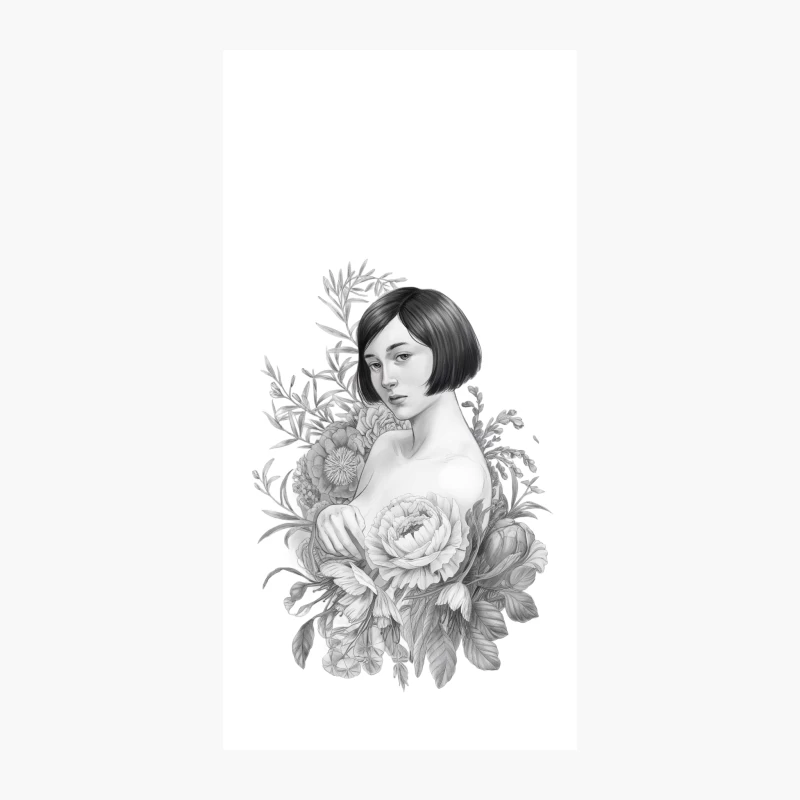 Floral Portrait: Illustrated Woman with Botanical Elements iPhone Case