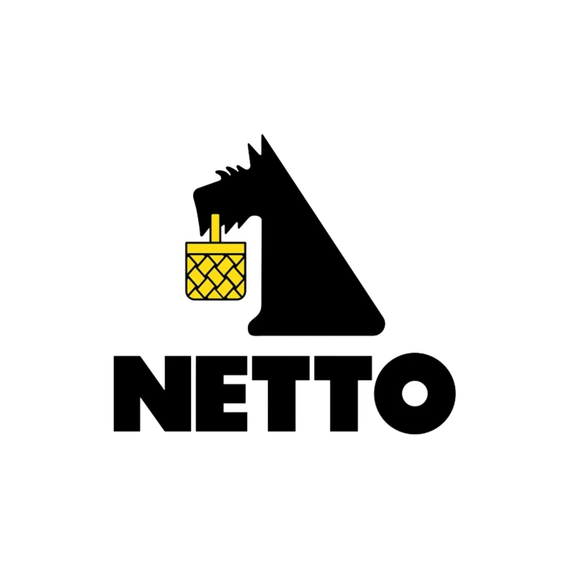 Netto Supermarket Logo with Black Dog and Yellow Basket Tapestry