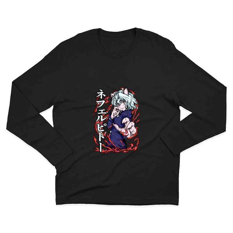 Anime-Charakter mit roten Flammen Herren Langarm T-Shirt