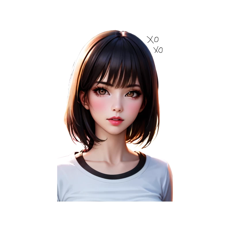 Realistic Anime-Style Digital Portrait with Short Black Hair Tapestry