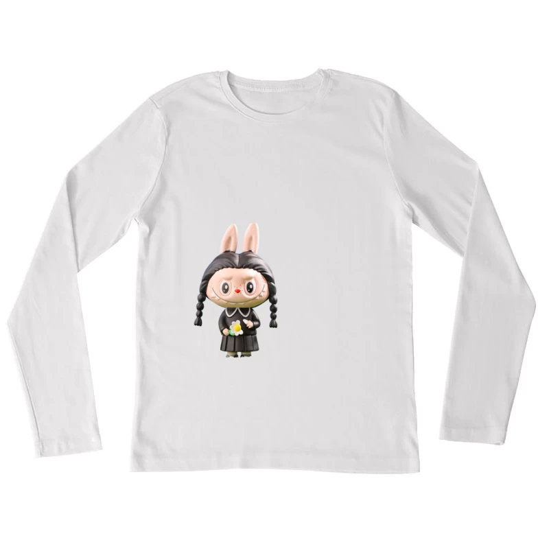 Niedliches Häschen in dunklem Kleid mit Blume Damen Langarm T-Shirt