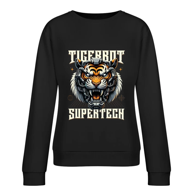 Cybernetic Tiger Head with Futuristic Tech Enhancement Female Pullover Sweatshirt