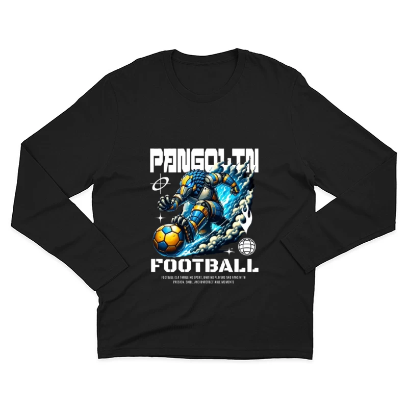 Robotic Soccer Player with Blue Armor in Dynamic Motion Male Long Sleeve T-Shirt