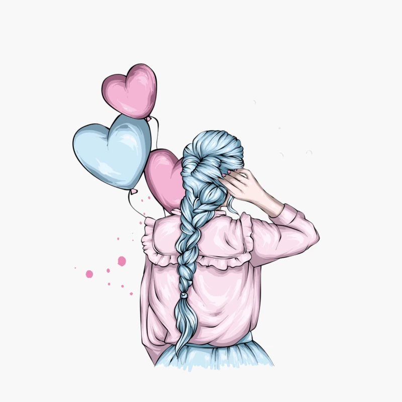 Cute Girl with Blue Hair and Balloons Cotton Tote Bag