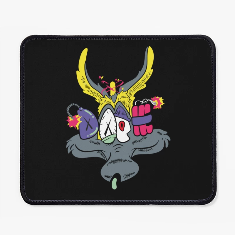 Whimsical Cartoon Creature with Explosive Elements Mouse Pad