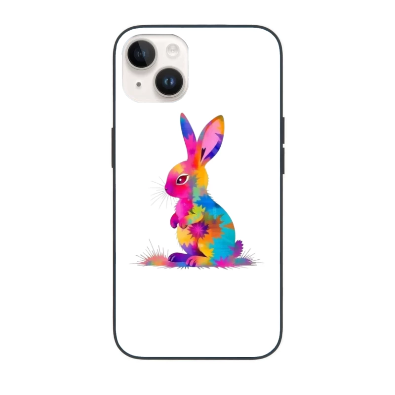 Vibrant Tie-Dye Watercolor Bunny Illustration iPhone Case