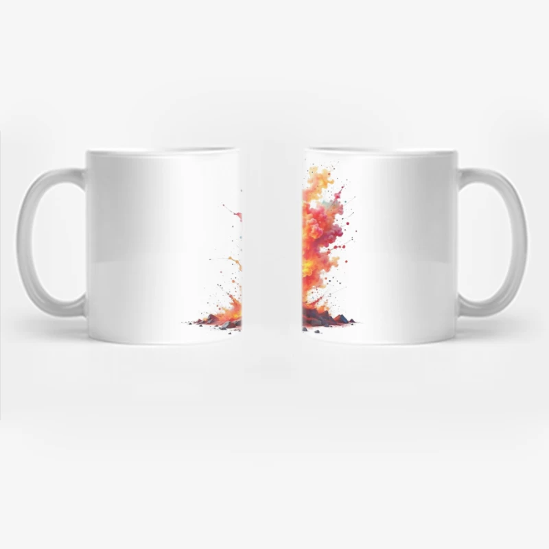 Vibrant Volcanic Eruption in Watercolor Style Coffee Mug