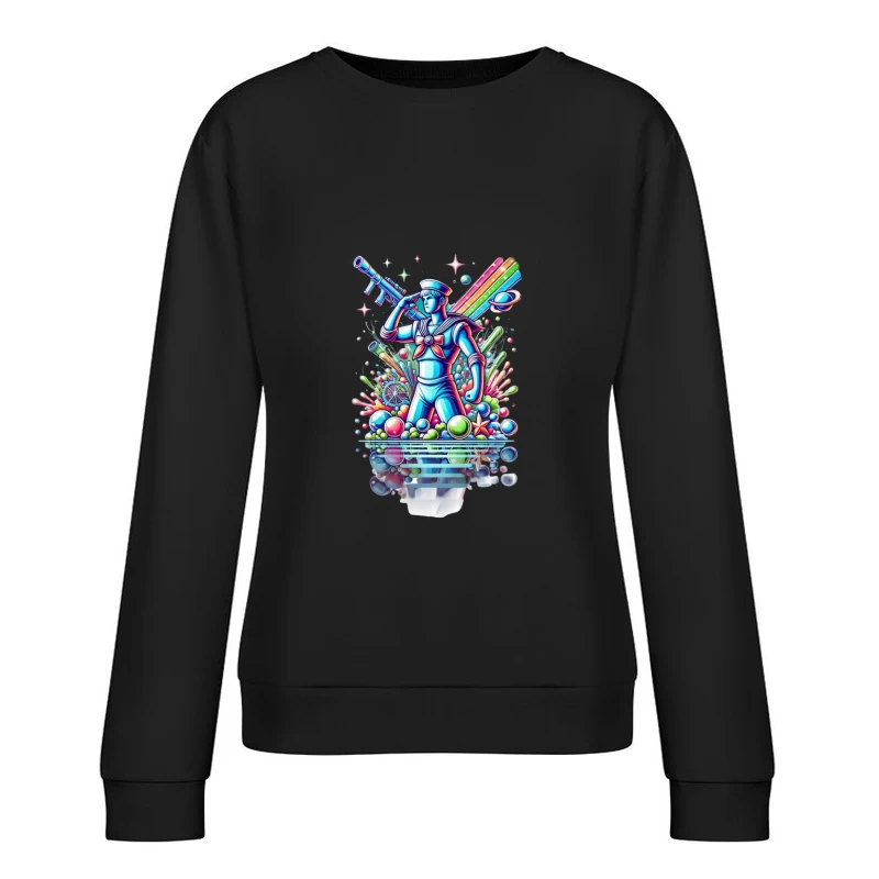 Retro Neon Sailor Fantasy Art Female Pullover Sweatshirt