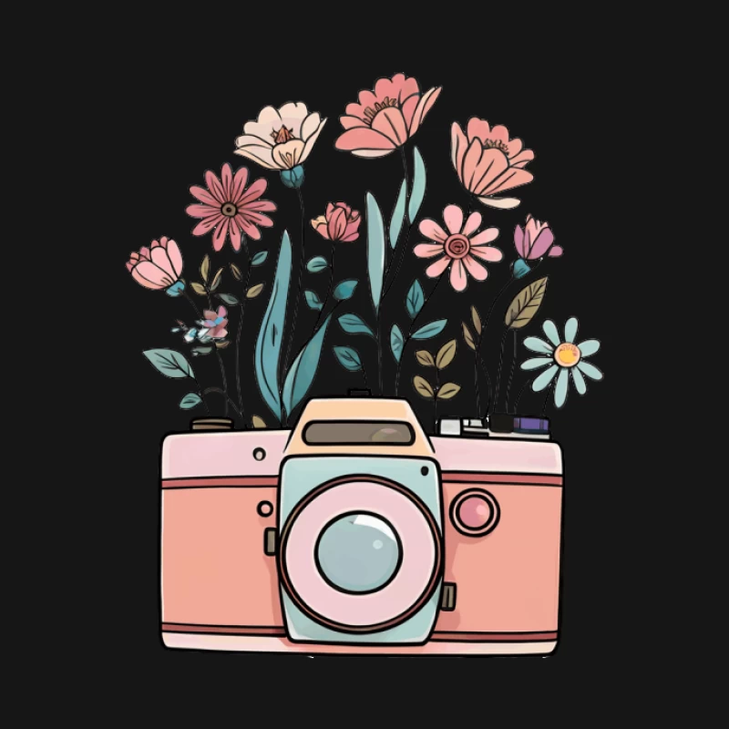 Blumenkamera Illustration Damen T-Shirt