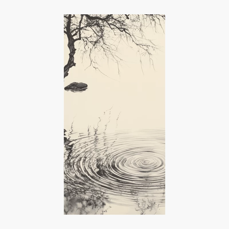 Tranquil Ripples: Minimalist Ink Painting of Nature iPhone Case