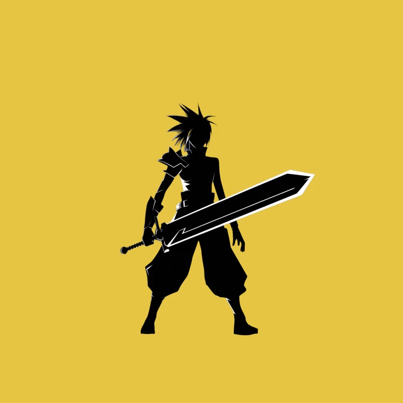 Spiky-Haired Anime Warrior Silhouette with Large Sword Male T-Shirt