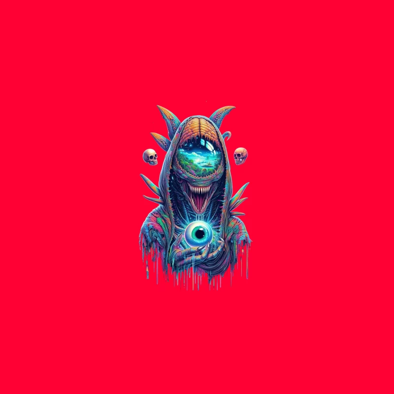 Surreal Cosmic Monster in Vibrant Colors Desk Mat