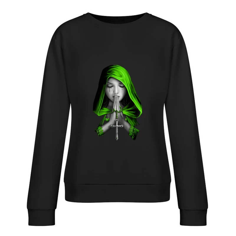 Bete Frau mit grünem Schleier Damen Pullover Sweatshirt