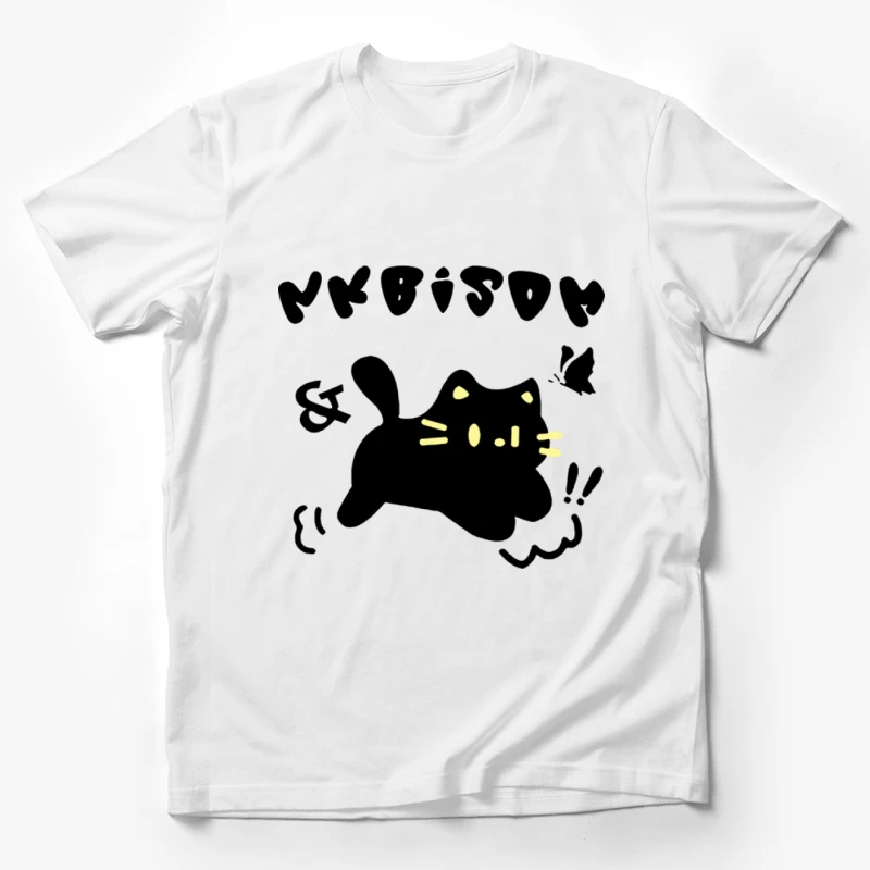 Niedliche Katze mit Text und Schmetterling Herren T-Shirt