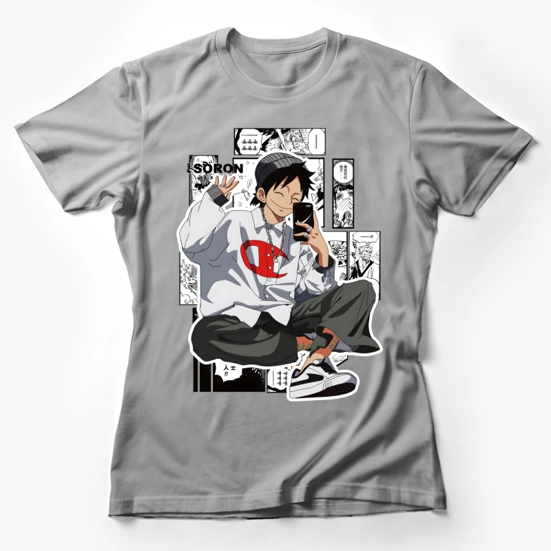 Junge mit Smartphone und lässigem Stil Damen T-Shirt