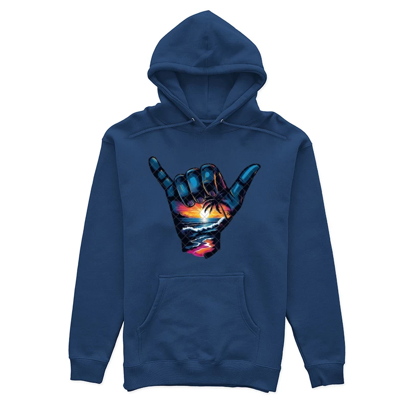 Shaka Sign with Tropical Sunset and Ocean Scene Female Pullover Hoodie
