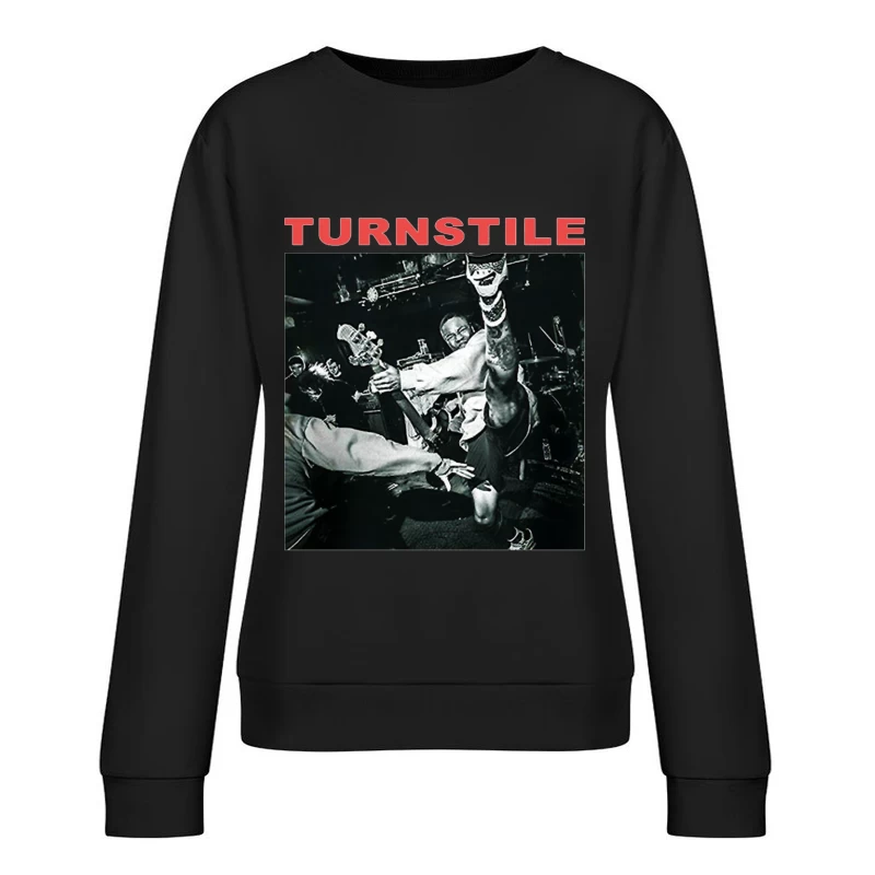 Energetic Black and White Hardcore Punk Concert Action Shot Female Pullover Sweatshirt