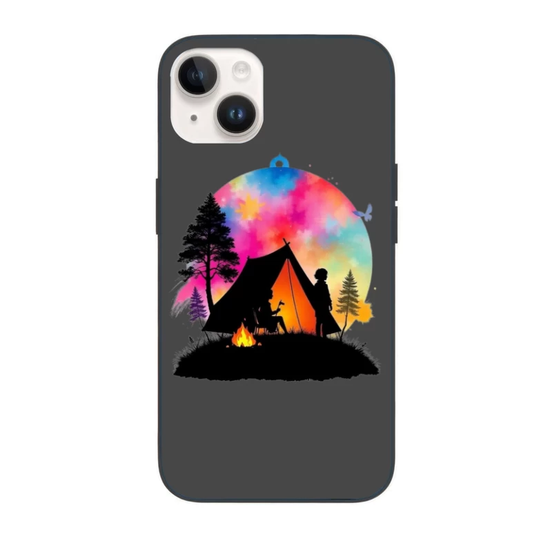 Magical Camping Night Under Colorful Aurora Sky iPhone Case