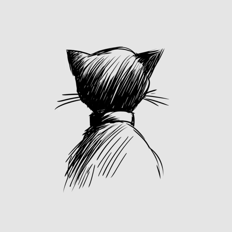 Minimalist Black and White Sketch of Cat with Collar Female Pullover Hoodie