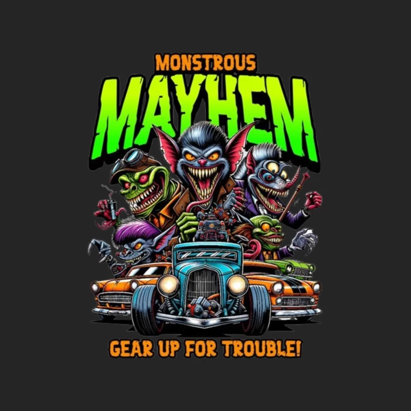 Monstrous Mayhem: Hot Rod Monsters Racing Retro Design Male Pullover Sweatshirt