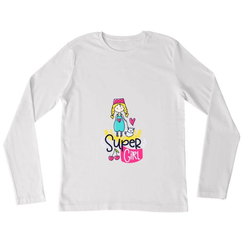 Fille Super avec Chaton et Coeur Femme Manches Longues T-Shirt