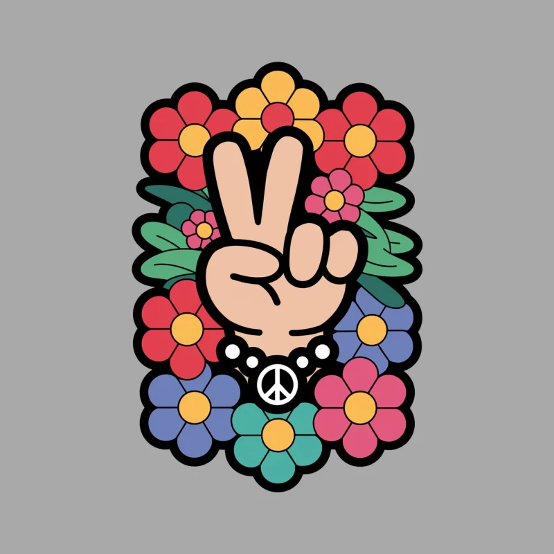 Colorful Hippie Peace Sign with Floral Background Male Pullover Hoodie