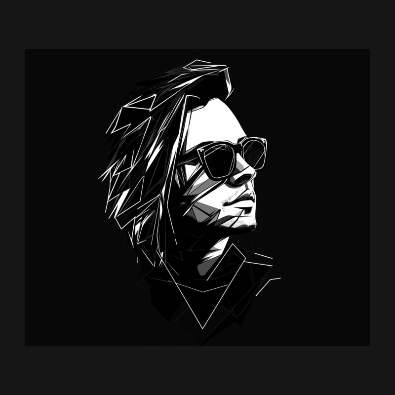 Geometric Black and White Portrait with Sunglasses Mouse Pad