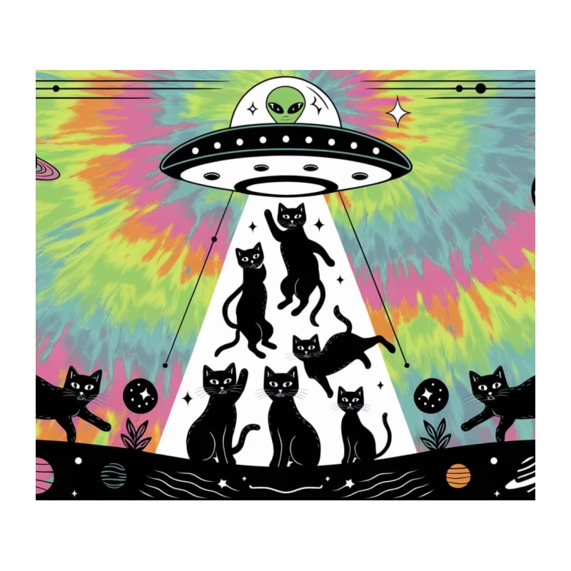 Cosmic Cat Abduction: A Psychedelic UFO Encounter Tapestry