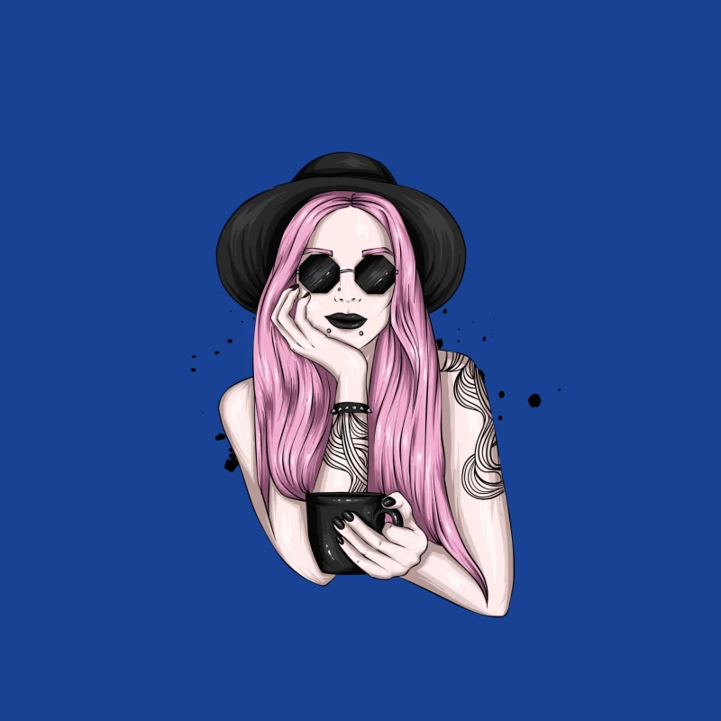 Stylish Woman with Pink Hair and Sunglasses Female T-Shirt